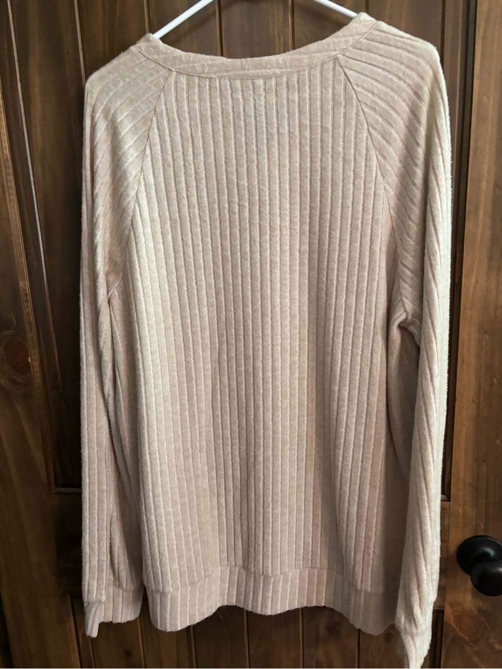 Women’s Ribbed V-Neck Top Blouse in Beige XXL - Picture 2 of 2
